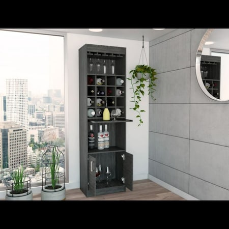 Tuhome Kava Bar Cabinet, Concealable Serving Tray, Sixteen Built-in Wine Rack, Smokey Oak MLV5204